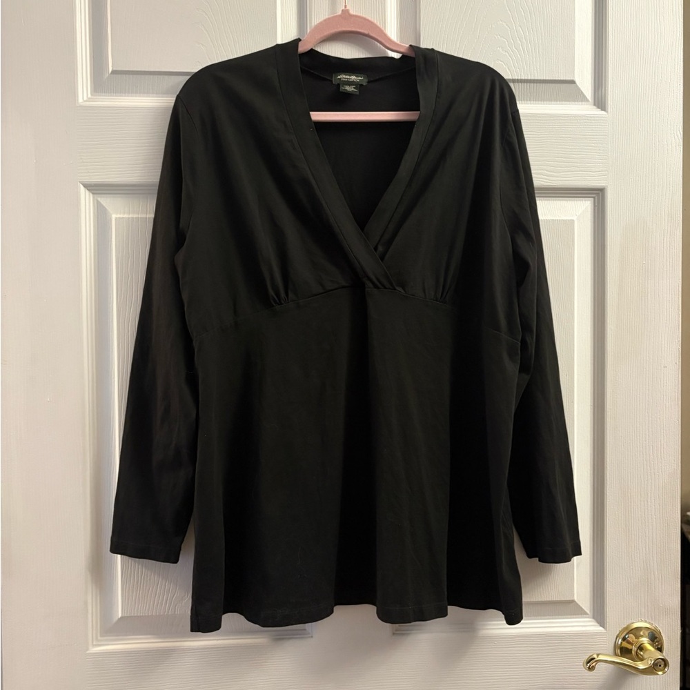 Eddie Bauer Black Long Sleeve V-Neck Blouse 100 Percent Cotton - Picture 1 of 4